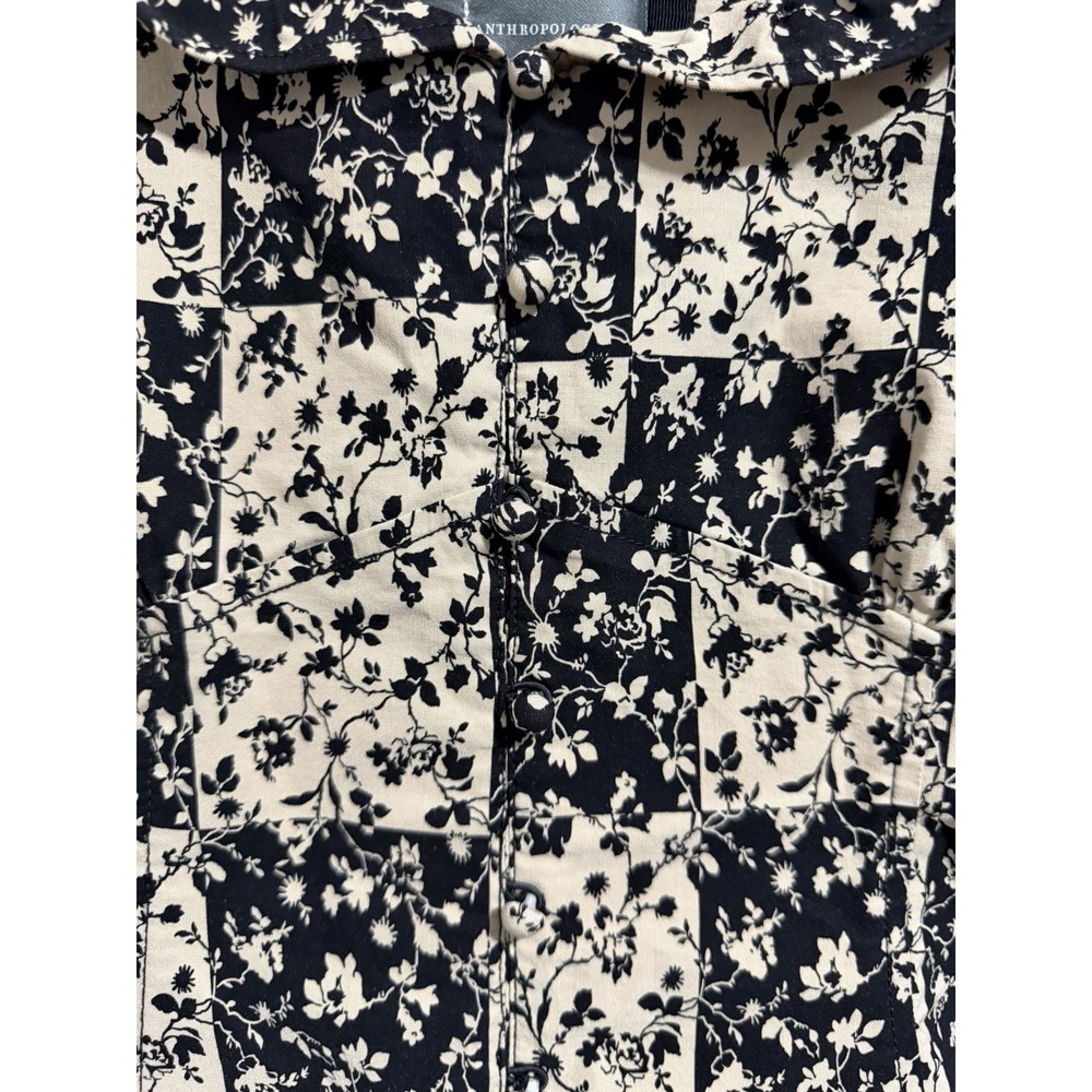 Anthropologie Ruffled Puff Sleeve Floral Smocked Dress   Tan/Black Womens Size 8 - Picture 9 of 12